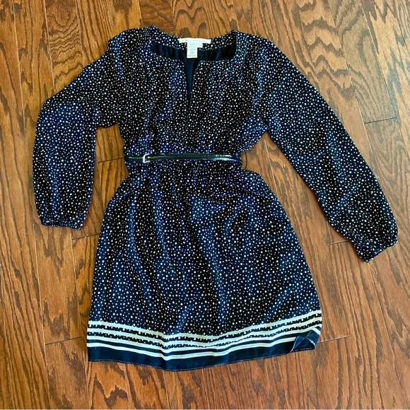 Long Sleeve dots DRESS with leather belt Max Studio Chiffon Cinch Waist Pullover - Picture 9 of 12